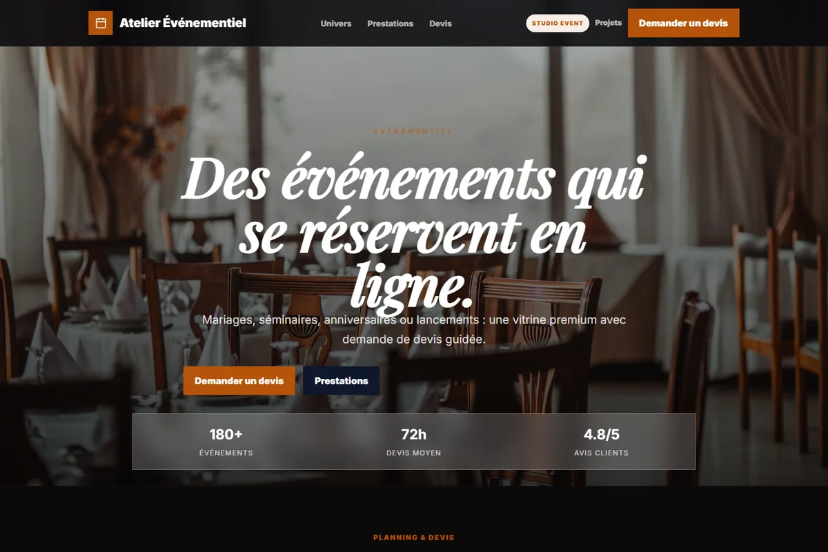 Aperçu du site Atelier Événementiel